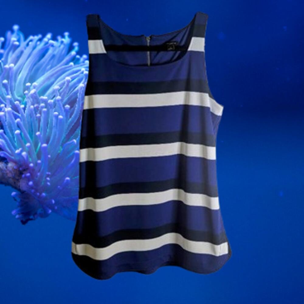 Ann Taylor small sleeveless blue, black, white polyester woman's blouse.